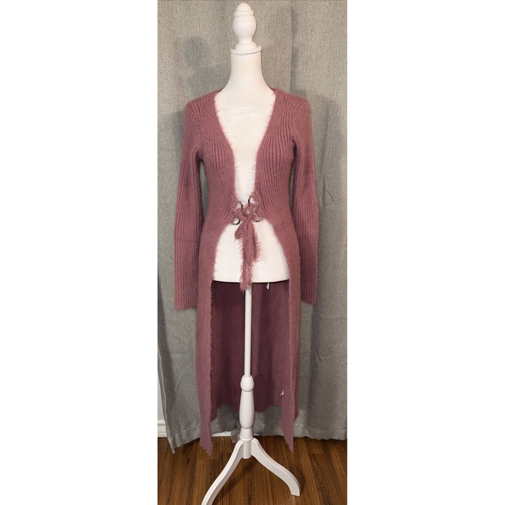 The Ragged Priest Cardigan Duster Women Size Medium Mauve Fuzzy UK Grunge Boho